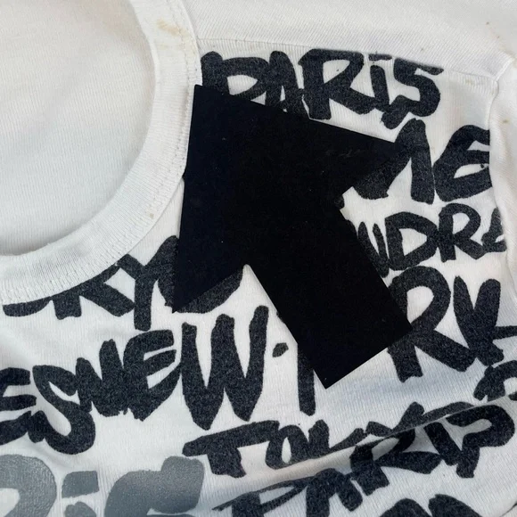 (VTG) YAN MASTER • Black/White/Silver Y2K Paris Name Print Long Sleeve Tee, S - Picture 13 of 16